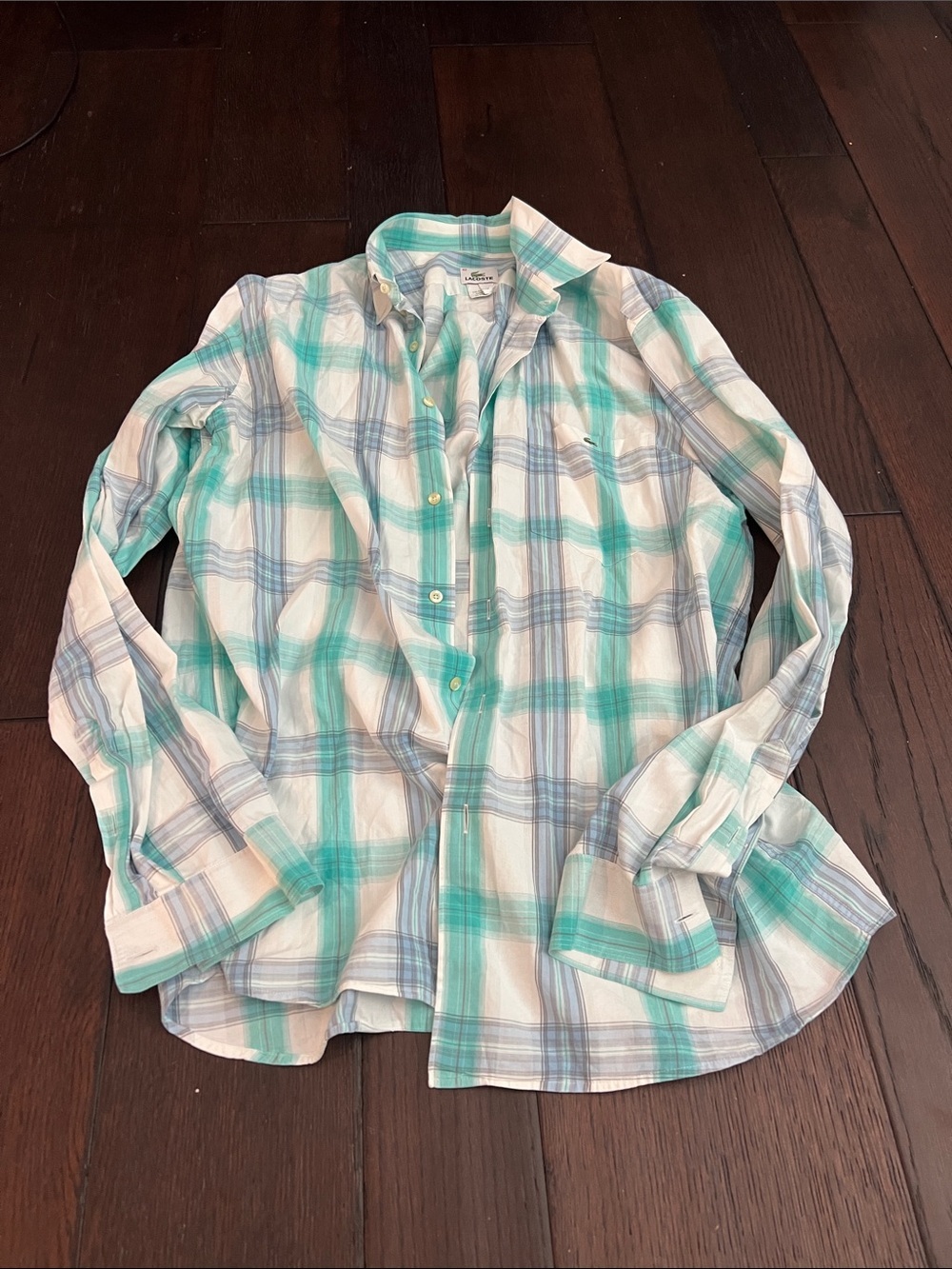 Lacoste Plaid Button-Down Shirt - Teal & Light Blue